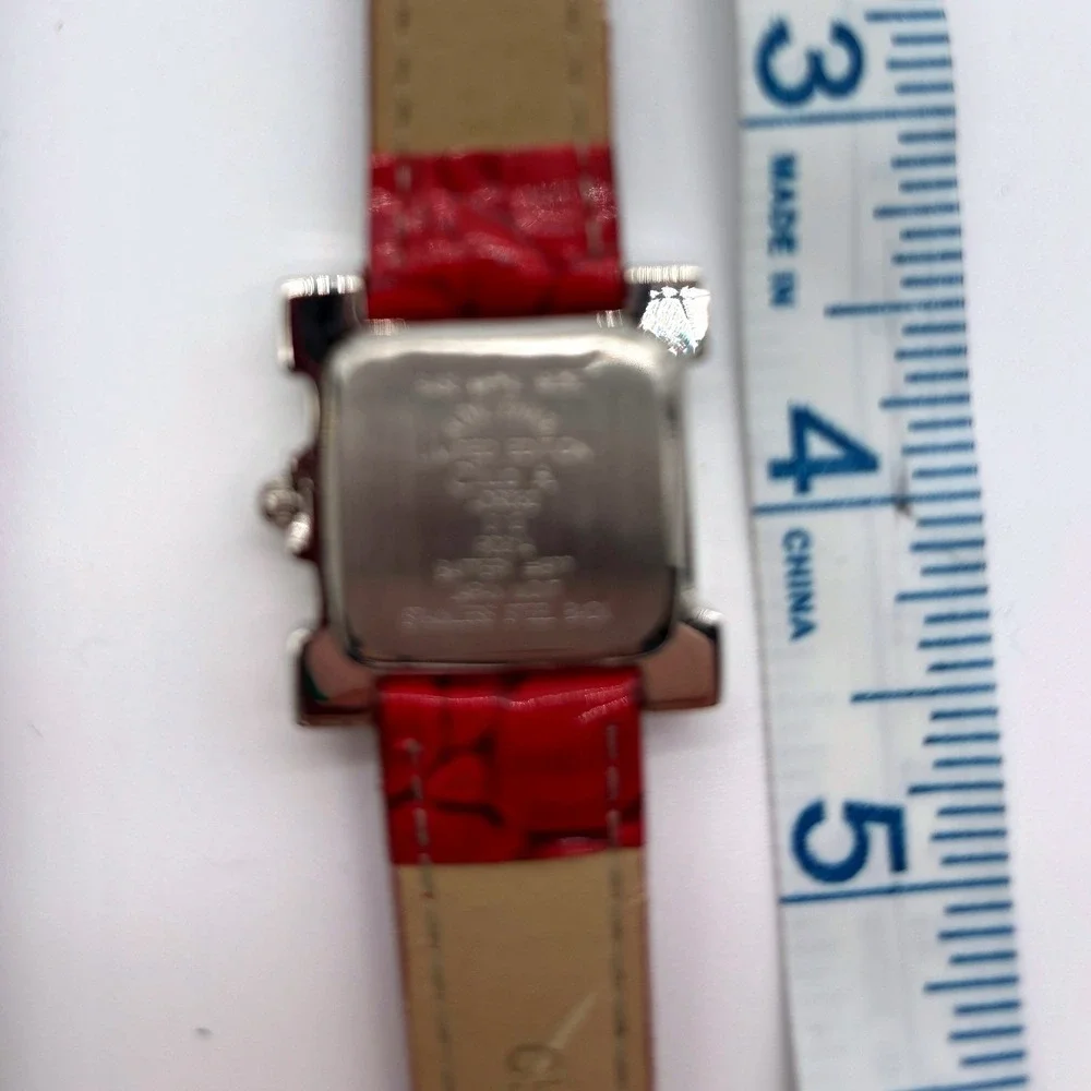 Adrienne Signature‎ Club A Womens Square Rhinestone Bezel Red Croc Leather Band